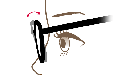 レンズと目の間の距離、前傾角、そしてレンズの高さの調整イメージ